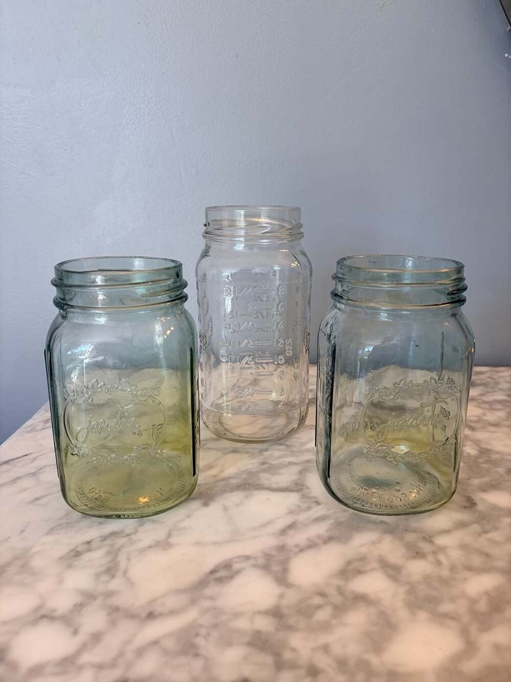 Vintage Jardin Embossed Glass Measuring Jar Set of 3 Fridge Herb Storage